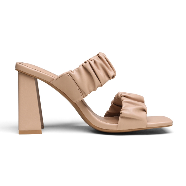 Women's Square Toe Strap Chunky Heel Mules - NUDE - 3