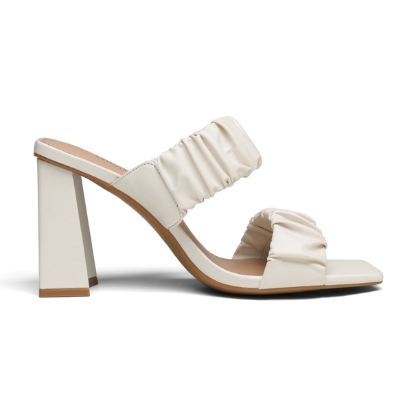 Women's Square Toe Strap Chunky Heel Mules - WHITE - 3