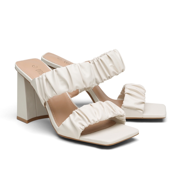 Women's Square Toe Strap Chunky Heel Mules - WHITE - 4