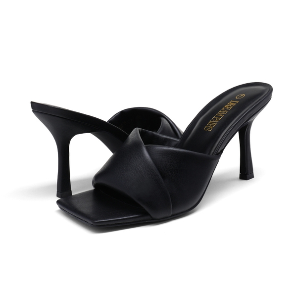 Women's Open Toe Stiletto Heel Mules - BLACK - 5