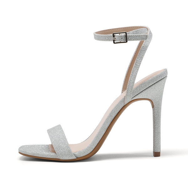 Open Toe Ankle Strap Stiletto Sandals - SILVER - 3
