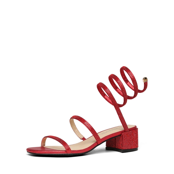 Open Toe Strappy Rhinestone Sandals - RED -  0