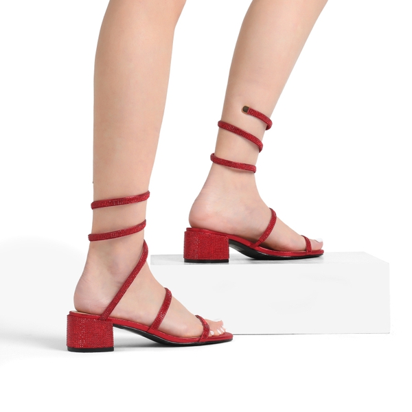 Open Toe Strappy Rhinestone Sandals - RED - 1