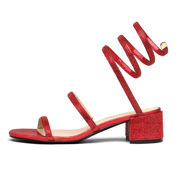 Open Toe Strappy Rhinestone Sandals - RED - 2