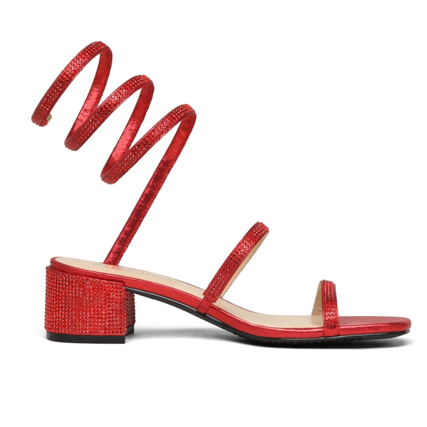 Open Toe Strappy Rhinestone Sandals - RED - 3