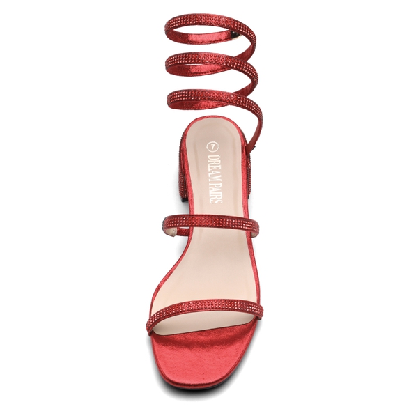 Open Toe Strappy Rhinestone Sandals - RED - 4