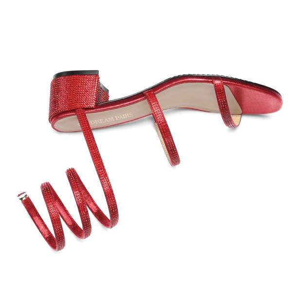 Open Toe Strappy Rhinestone Sandals - RED - 5