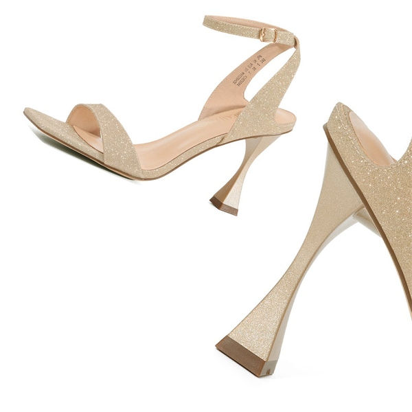 Square Toe Ankle Strap Stiletto Sandals  - GOLD - 3