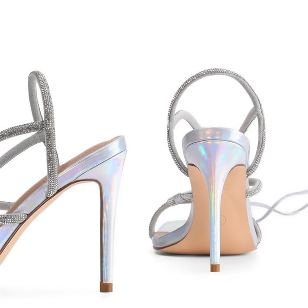 Stiletto Rhinestone Strappy Heels - SILVER - 6