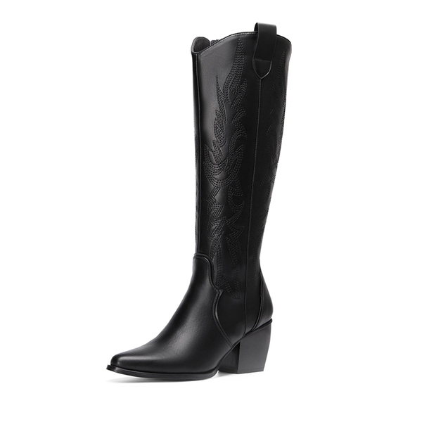 DREAM PAIRS Stivali Da Donna Cowboy Larghi Al Polpaccio - Bianco, Tacco 3,5 Cm, Altezza Gambale 25,4 Cm - Taglia 38 EU
