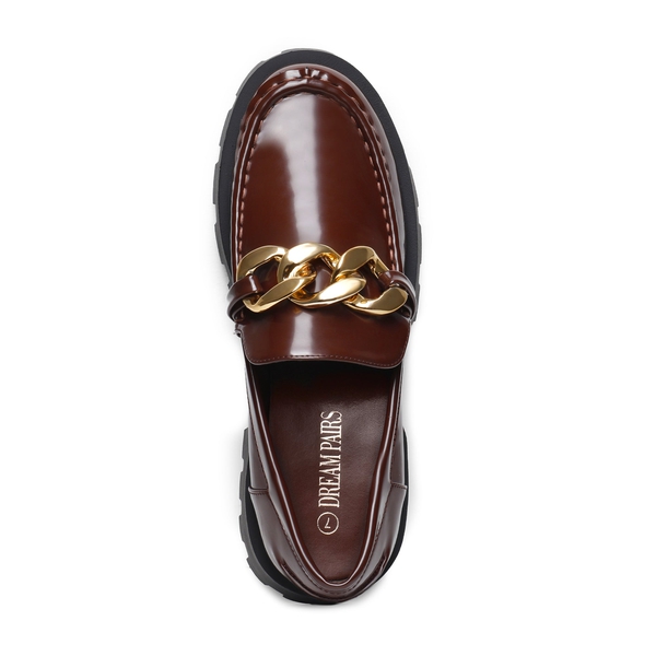 Golden Chain Chunky Loafers - BROWN - 3
