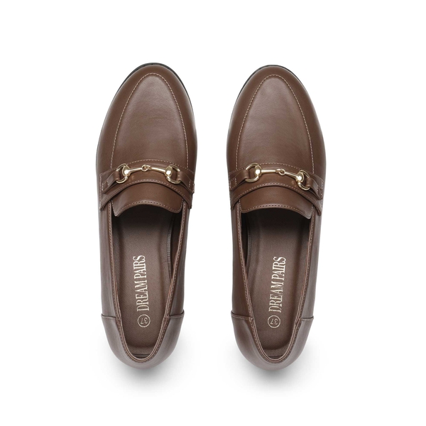 Pointed Toe Buckle Comfort Loafers - BROWN - 4