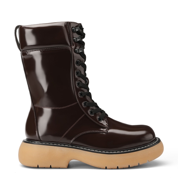 Platform Mid Calf Lace Up Combat Boots - BROWN - 2