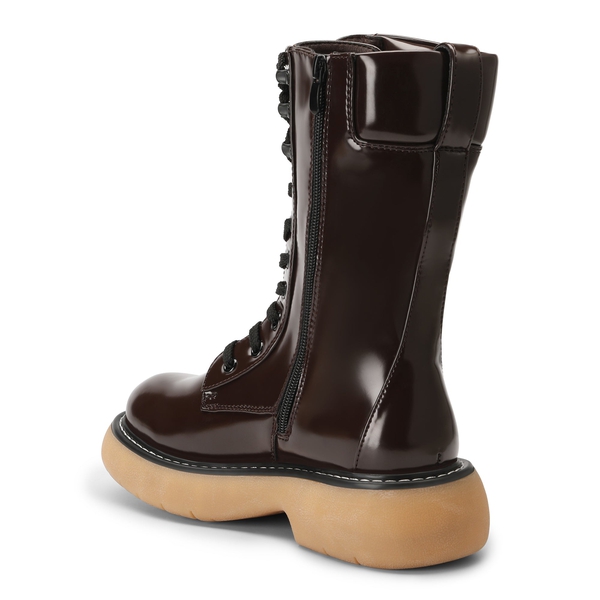Platform Mid Calf Lace Up Combat Boots - BROWN - 3