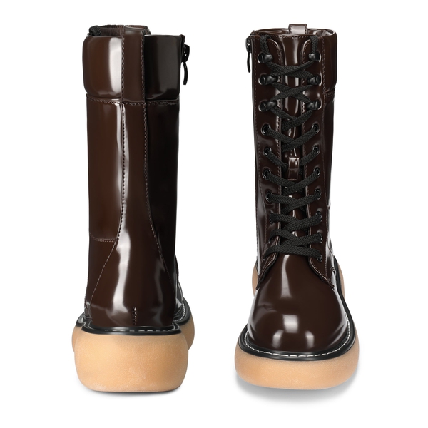 Platform Mid Calf Lace Up Combat Boots - BROWN - 4