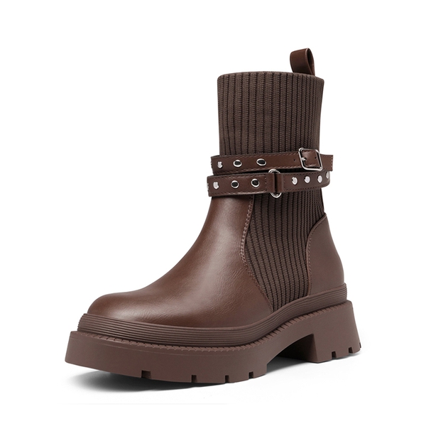 Stride Lug Sole Platform Slip On Booties - BROWN -  0