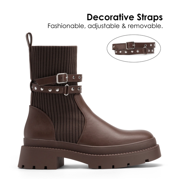 Stride Lug Sole Platform Slip On Booties - BROWN - 2