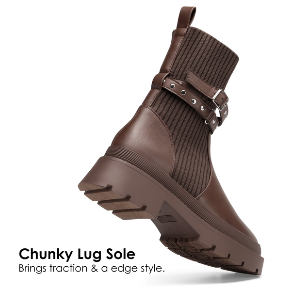 Stride Lug Sole Platform Slip On Booties - BROWN - 4