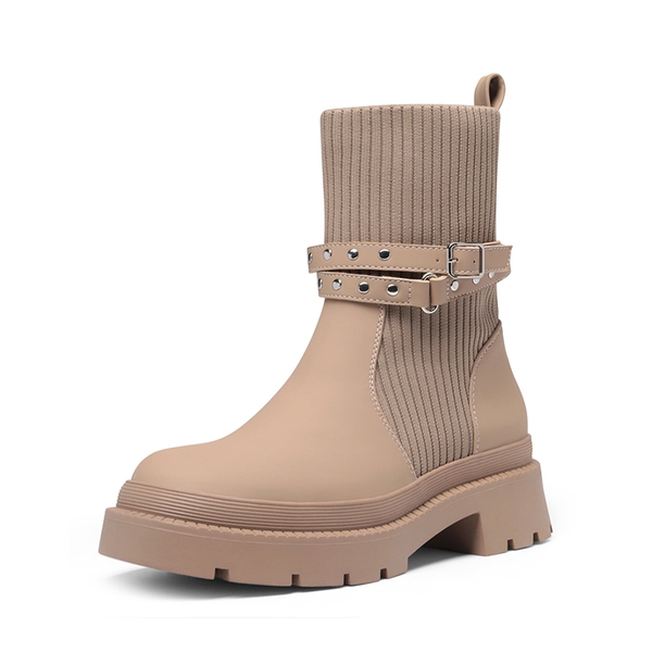 Stride Lug Sole Platform Slip On Booties - NUDE -  0