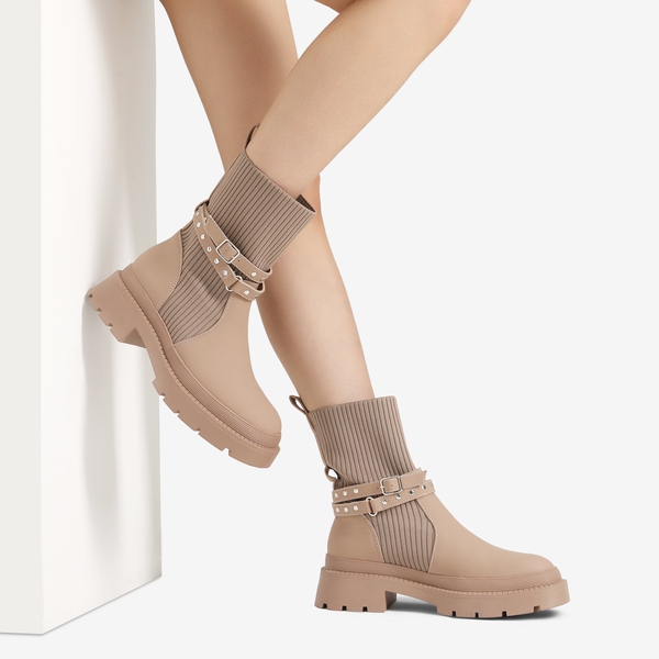 Stride Lug Sole Platform Slip On Booties - NUDE - 1