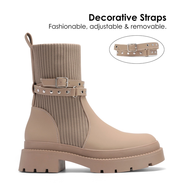 Stride Lug Sole Platform Slip On Booties - NUDE - 2
