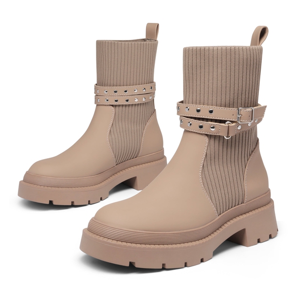 Stride Lug Sole Platform Slip On Booties - NUDE - 3