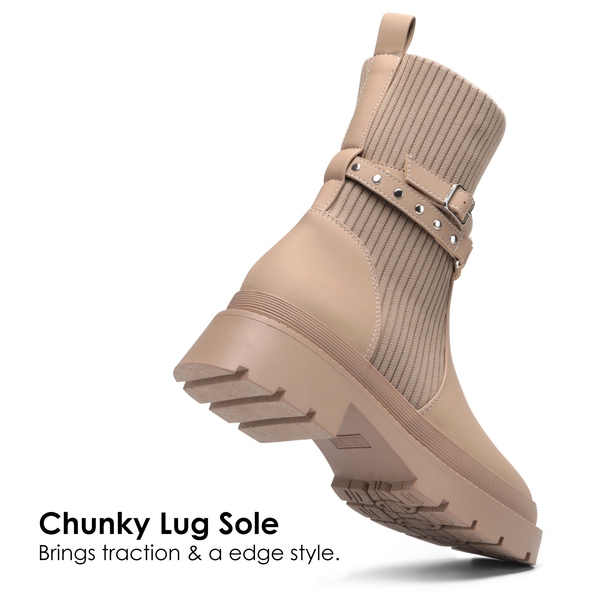 Stride Lug Sole Platform Slip On Booties - NUDE - 4