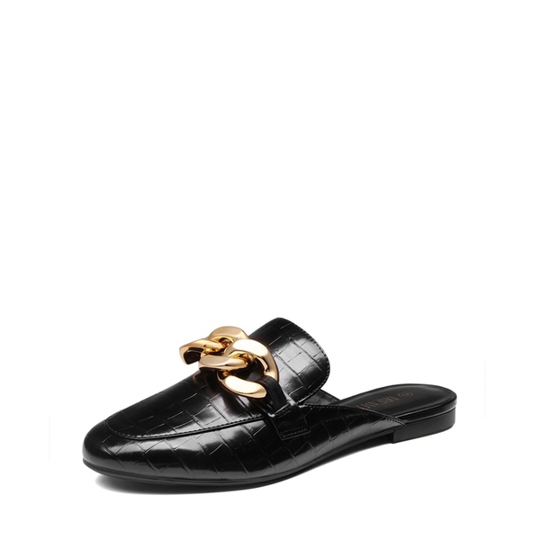 Chain Closed Toe Mules - BLACK -  0