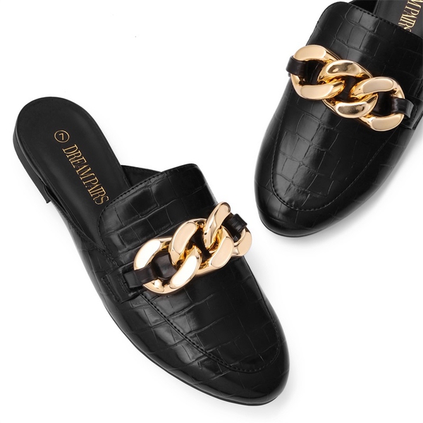 Chain Closed Toe Mules - BLACK - 3