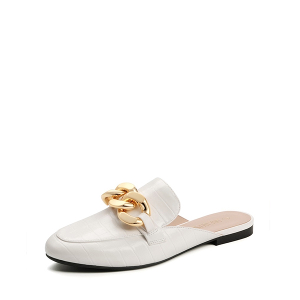 Chain Closed Toe Mules - WHITE -  0