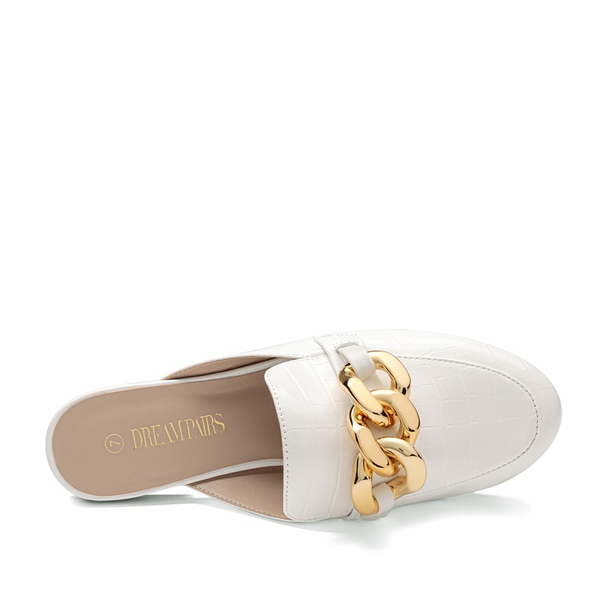 Chain Closed Toe Mules - WHITE - 2