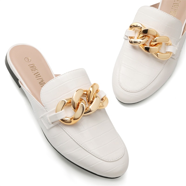 Chain Closed Toe Mules - WHITE - 3
