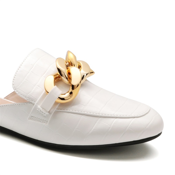 Chain Closed Toe Mules - WHITE - 4