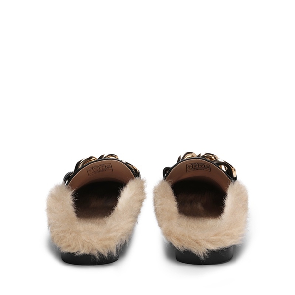 Chain Closed Toe Fur Lined Mules - BLACK - 3