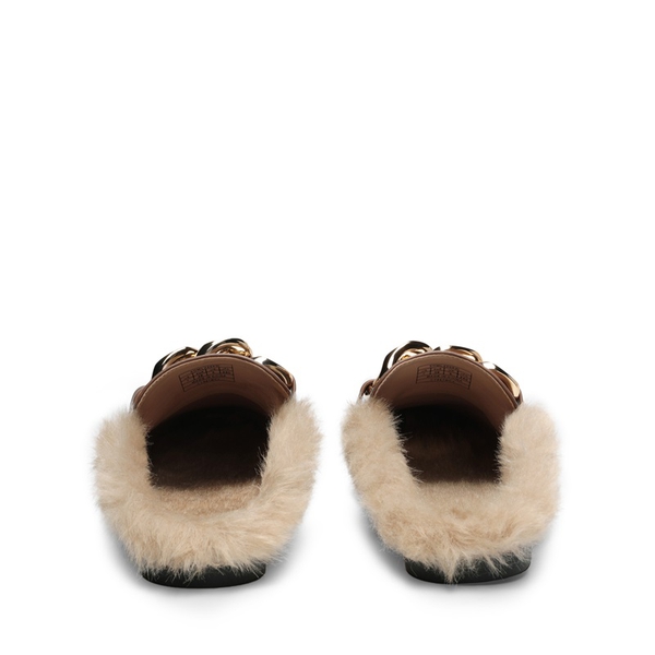 Chain Closed Toe Fur Lined Mules - BROWN - 3