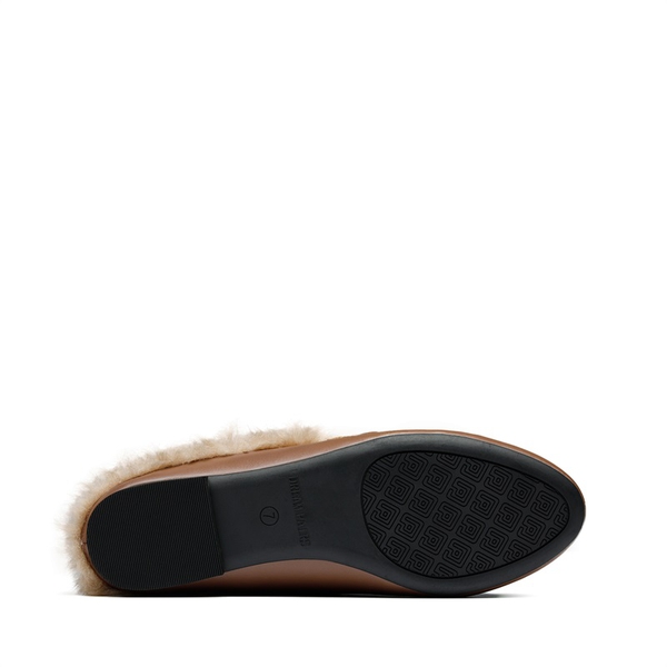 Chain Closed Toe Fur Lined Mules - BROWN - 5