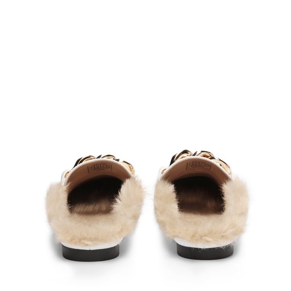 Chain Closed Toe Fur Lined Mules - WHITE - 3