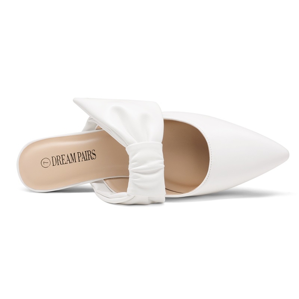 Bow Slip On Mules - WHITE - 2