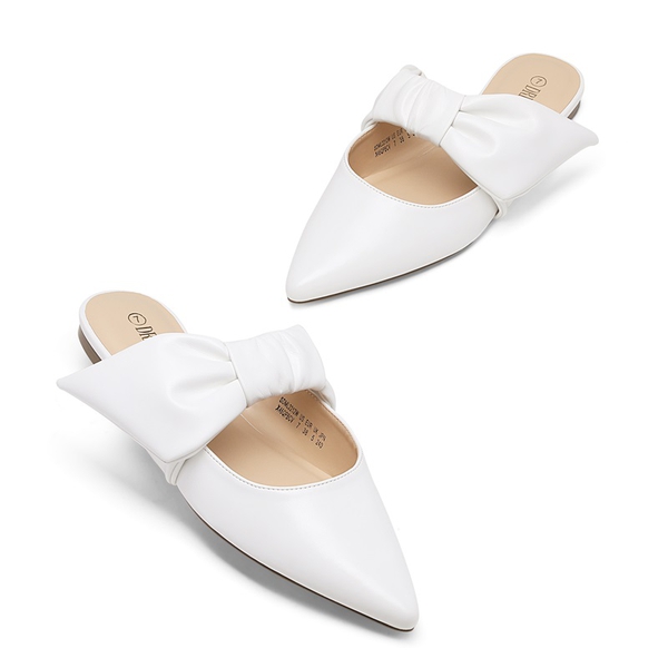 Bow Slip On Mules - WHITE - 3