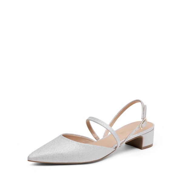 Closed Toe Chunky Slingback Pumps - SILVER -  0