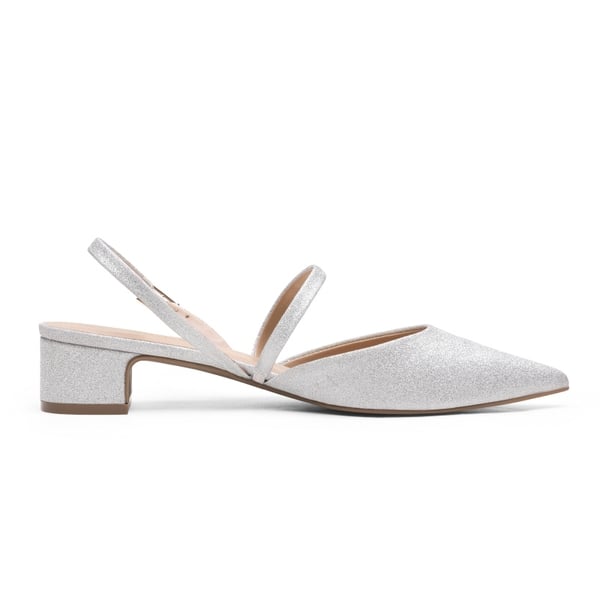 Closed Toe Chunky Slingback Pumps - SILVER - 2