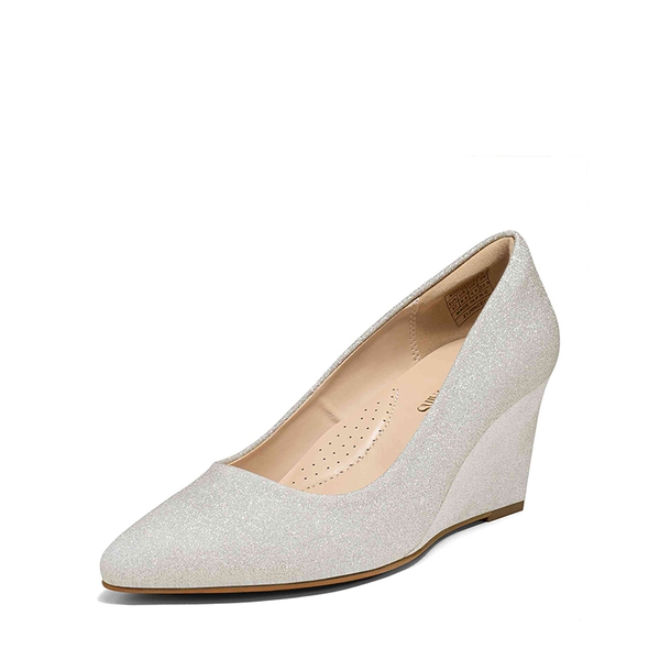 Pointed Toe Platform Wedge Heel Pumps - SILVER -  0