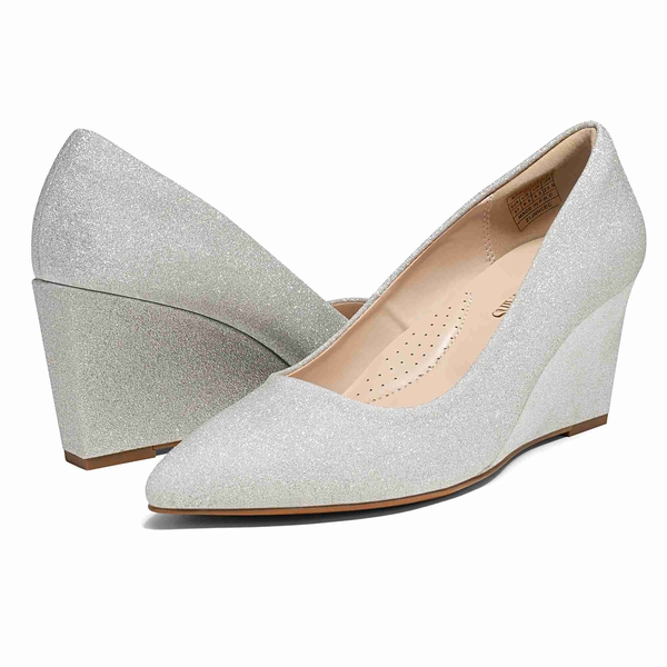 Pointed Toe Platform Wedge Heel Pumps - SILVER - 2