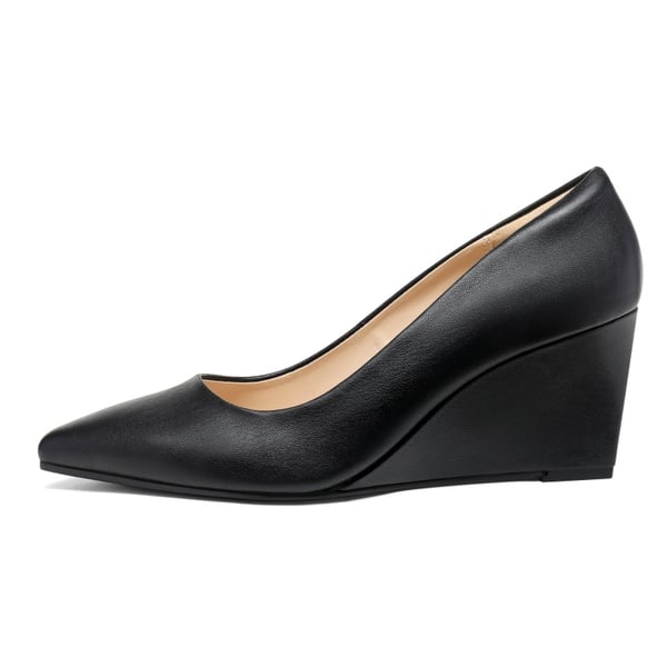 Pointed Toe Wedge Pump Shoes - BLACK - 1