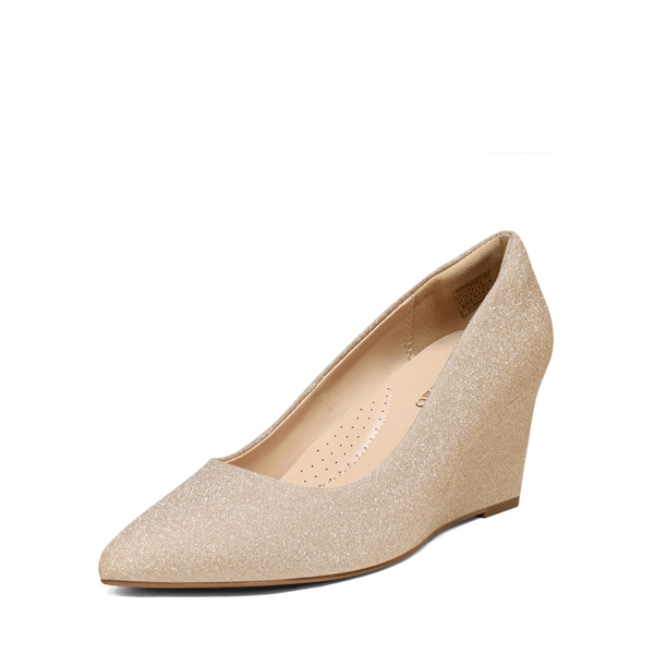 Pointed Toe Wedge Pump Shoes - GOLD -  0