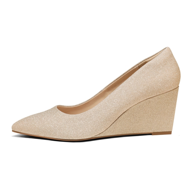 Pointed Toe Wedge Pump Shoes - GOLD - 1