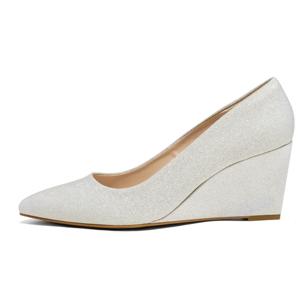 Pointed Toe Wedge Pump Shoes - SILVER - 1