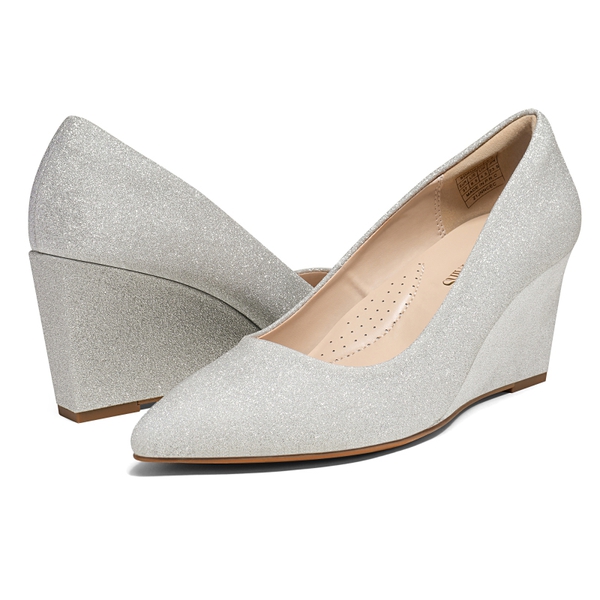 Pointed Toe Wedge Pump Shoes - SILVER - 3