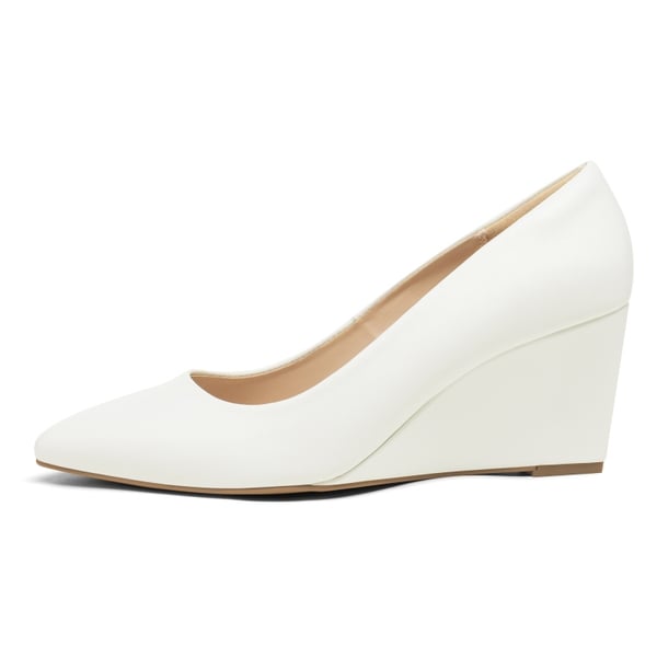 Pointed Toe Wedge Pump Shoes - WHITE - 1