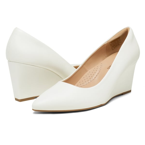 Pointed Toe Wedge Pump Shoes - WHITE - 3